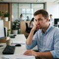 Uengageret medarbejder ved kontor illustrerer stiltiende opsigelse og dårlig arbejdskultur