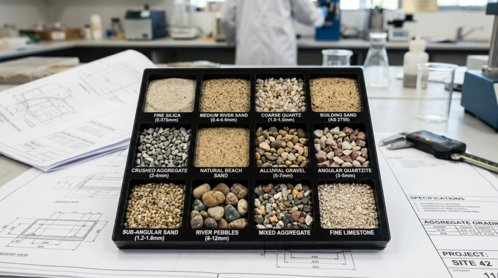 Close-up macro photography of different sand grain sizes and