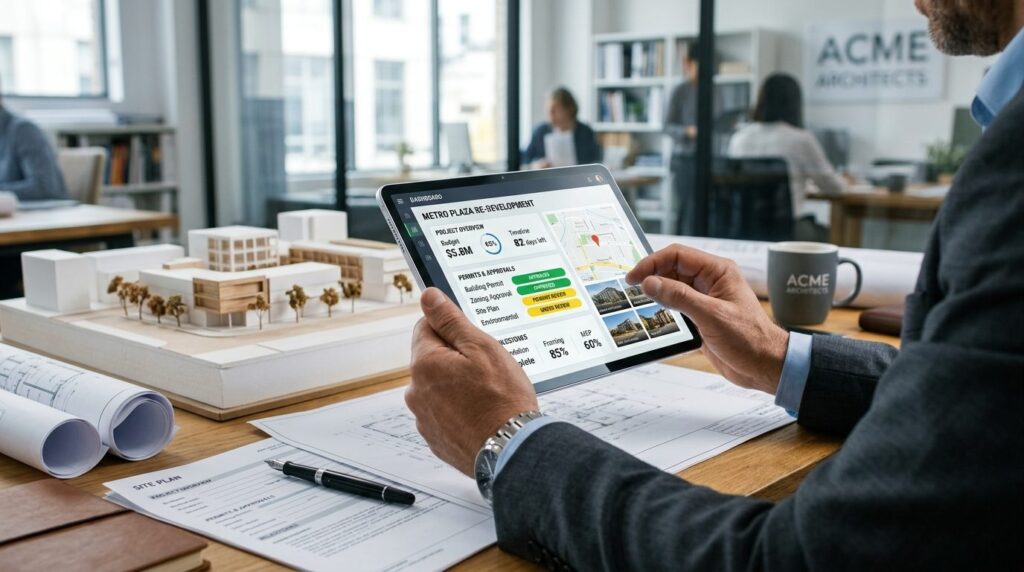 Close-up of a businessmans hands holding a tablet showing a