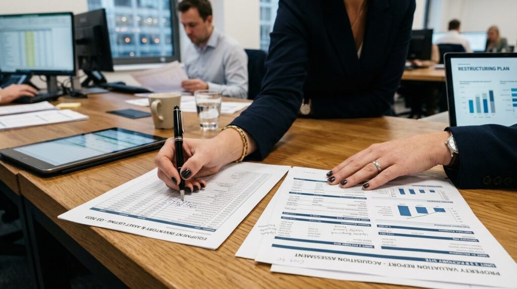 Close-up of business professionals hands reviewing property