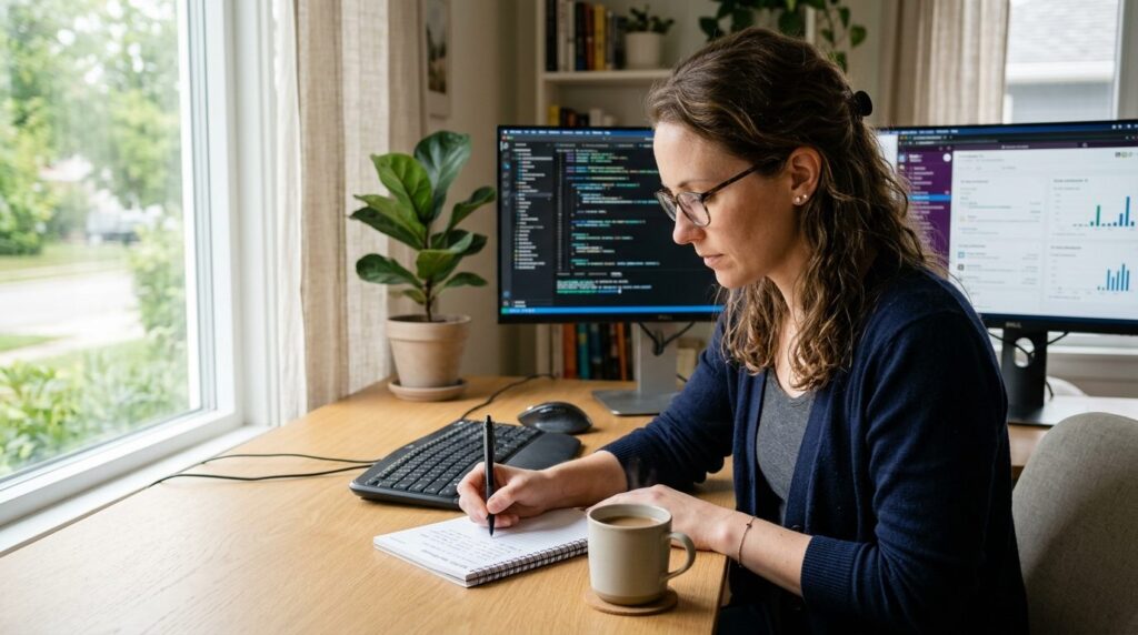 Close-up photograph of a female IT professional in her mid-3