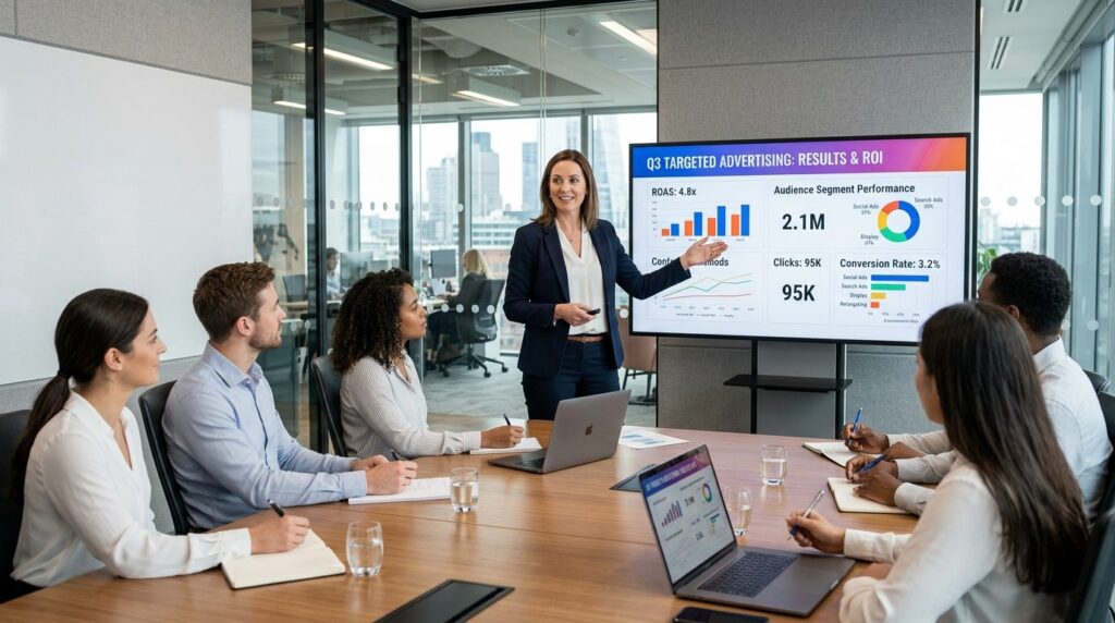 Confident business manager presenting digital marketing stra