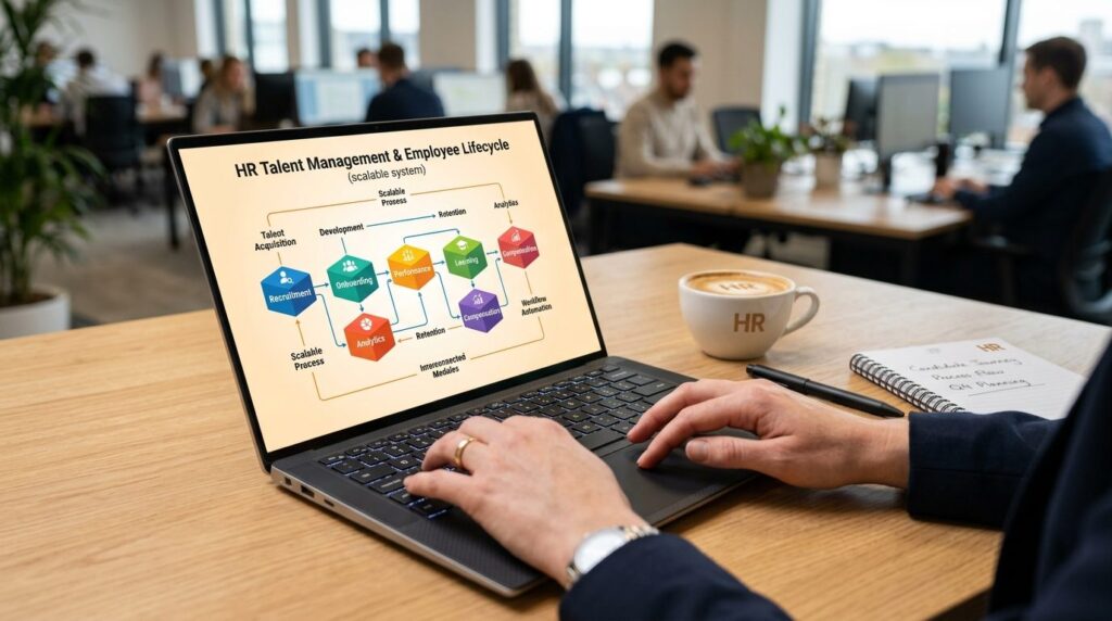 Close-up shot of a professional HR managers hands working o