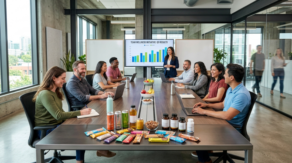 Wide-angle photograph of a contemporary corporate meeting ro
