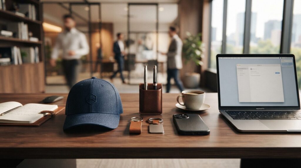 Close-up lifestyle shot of a business leaders desk with car