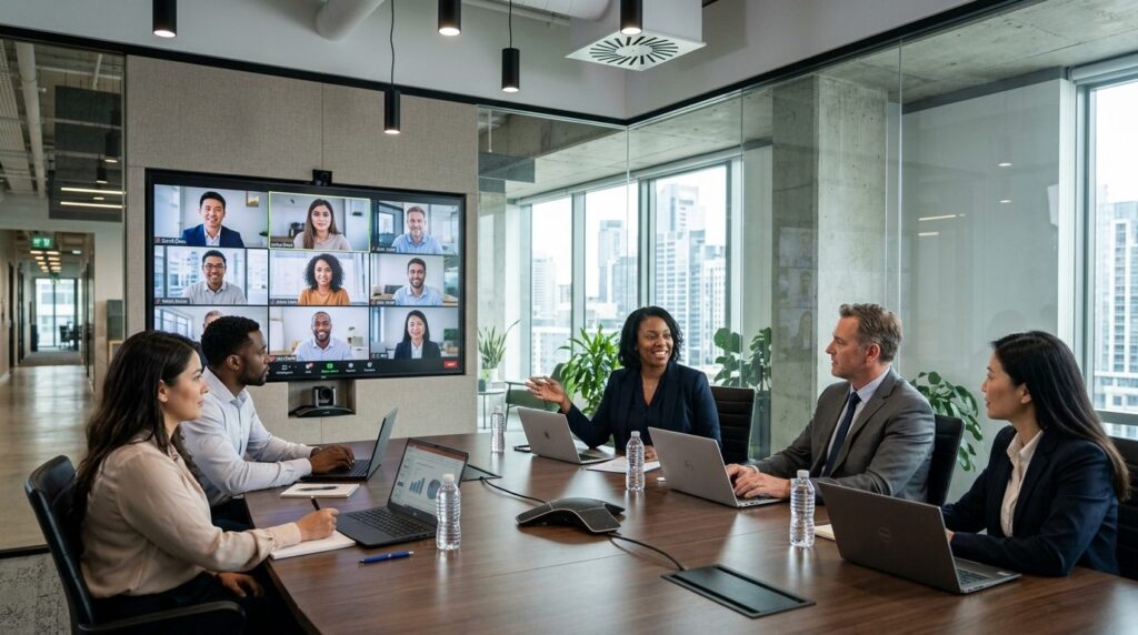 Business leaders and managers in a modern conference room co